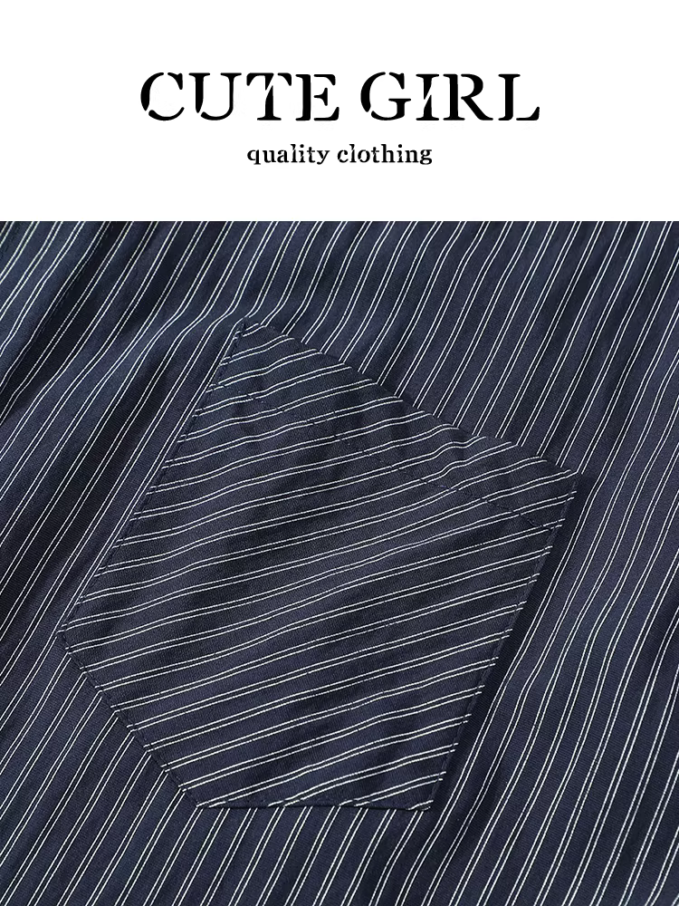 Áo sơ mi dài tay cổ polo sọc phong cách Hàn Quốc CuteGirl dành cho nữ, áo sơ mi dáng rộng thanh lịch mùa thu đa năng độc đáo