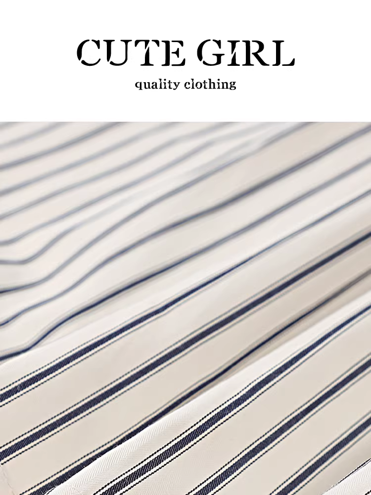 Áo sơ mi sọc cổ polo phong cách CuteGirl có khăn choàng cho nữ, áo sơ mi dáng rộng thanh lịch mùa thu, đa năng