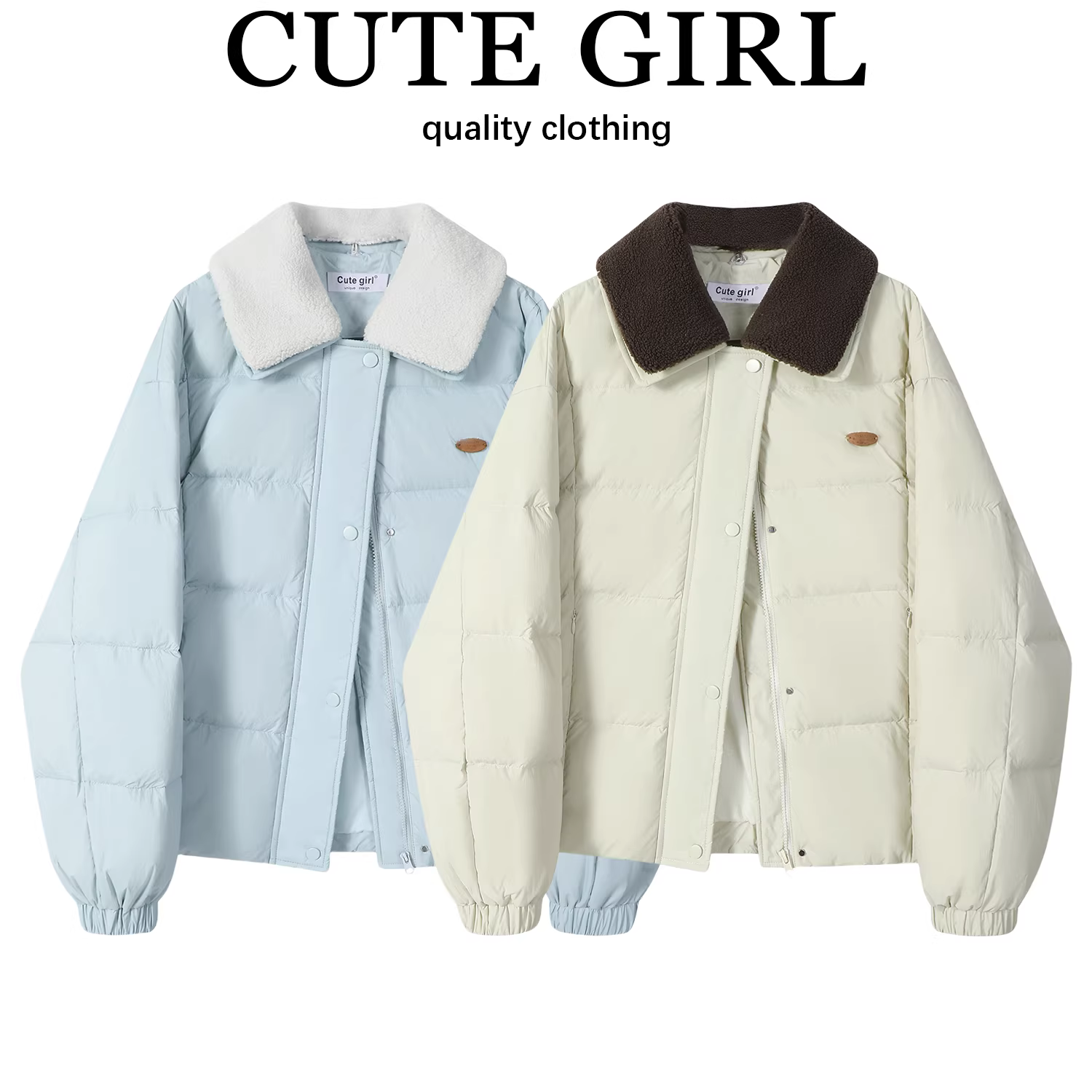 Áo khoác dày có cổ lông chồn màu mơ kiểu Hàn Quốc dành cho nữ mùa đông Áo khoác phao màu trắng vịt trắng áo khoác ngoài ấm áp