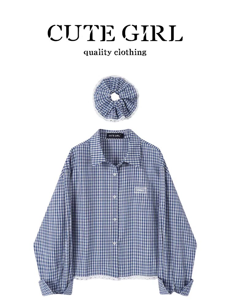 Áo sơ mi kẻ sọc xanh phối ren độc đáo phong cách Hàn Quốc dành cho nữ, áo khoác sơ mi sang trọng phong cách Pháp mùa xuân