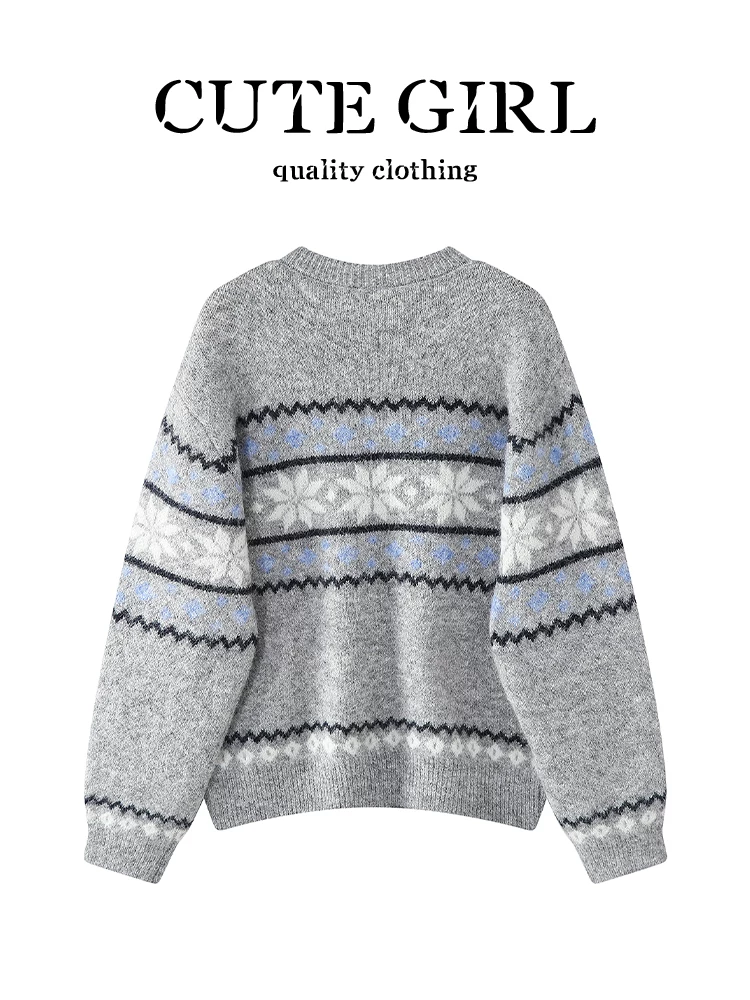 Áo len cổ tròn Fair Isle lấy cảm hứng từ thiết kế CuteGirl dành cho nữ, mùa thu đông, kiểu dáng thời trang, dáng rộng, giản dị, đa năng, áo giảm tuổi tác.