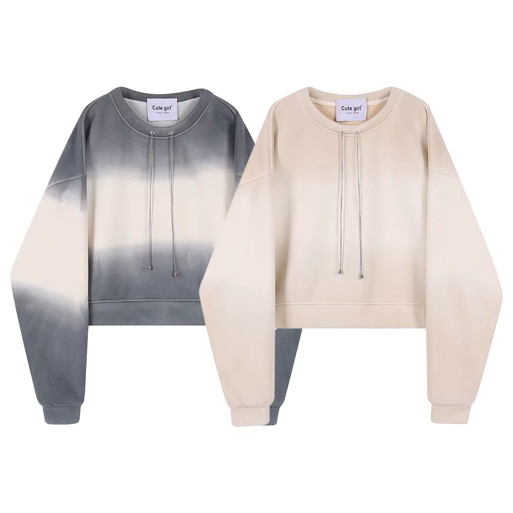 Áo len lót lông cừu ngắn cổ tròn màu gradient dễ thương dành cho nữ, thiết kế mới mùa thu/đông 2025, áo khoác dày dặn