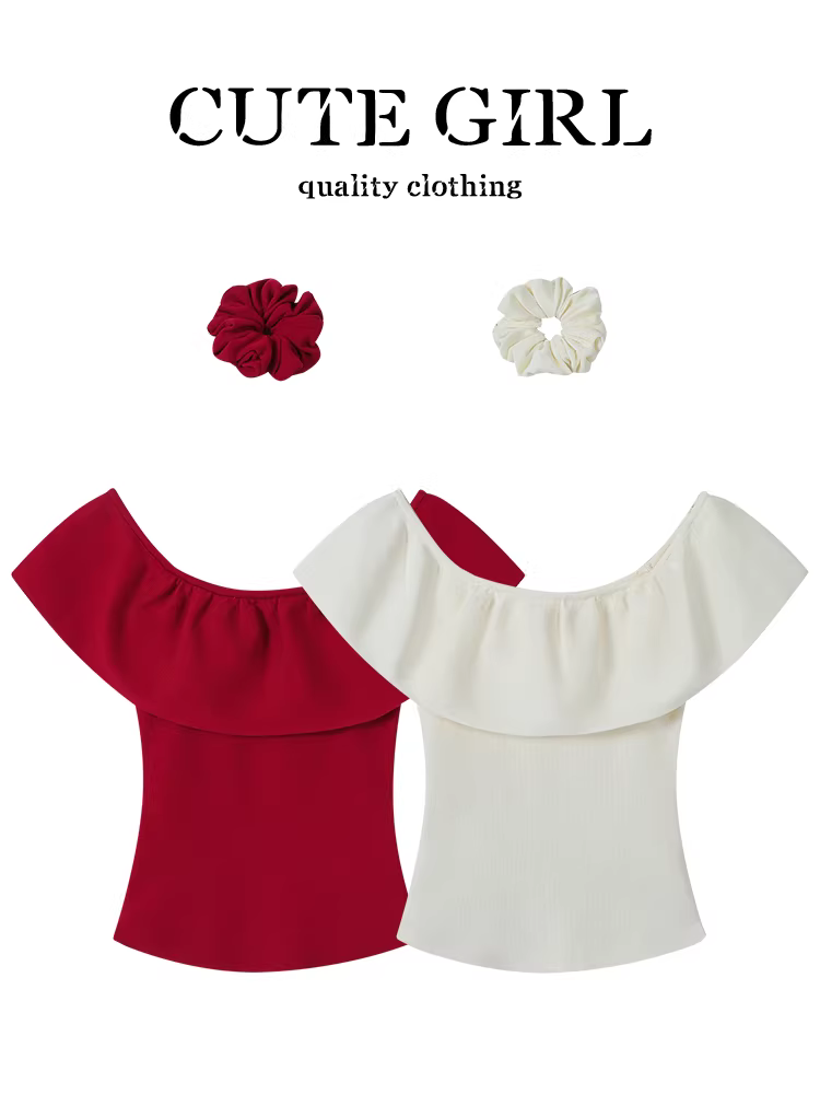 Áo thun ngắn tay màu trắng xòe một vai phong cách Pháp dễ thương dành cho nữ, áo thun ôm eo thanh lịch và đẹp mùa hè