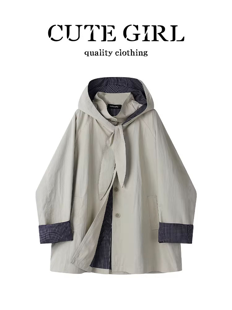 Thiết kế của CuteGirl là chiếc áo khoác dài có mũ trùm đầu kẻ sọc tương phản dành cho nữ, một chiếc áo khoác cao cấp, rộng rãi và đa năng cho mùa thu.