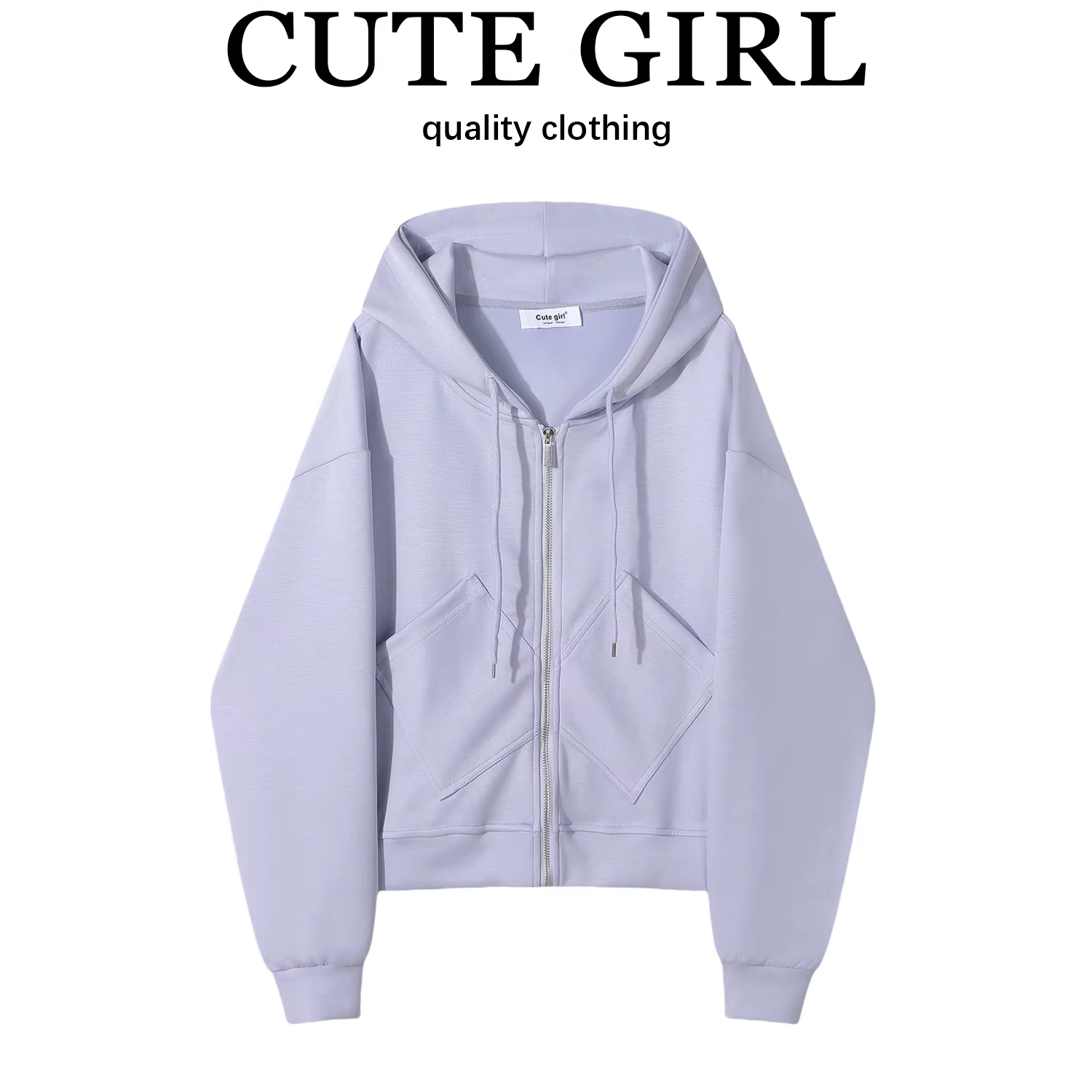 Áo khoác có mũ trùm đầu dáng rộng màu tím thiết kế CuteGirl dành cho nữ, áo dài tay có dây rút mùa thu