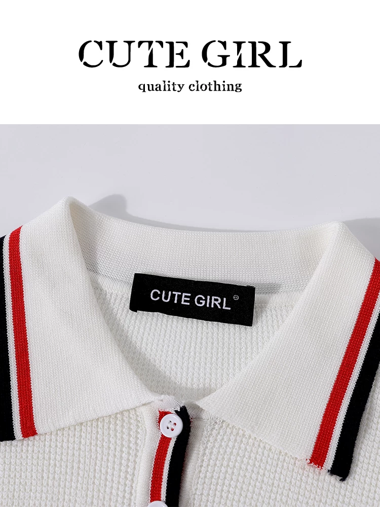 Bộ trang phục mùa hè hai mảnh xinh xắn của CuteGirl dành cho nữ, gồm áo thun ngắn tay kiểu preppy và váy chữ A.