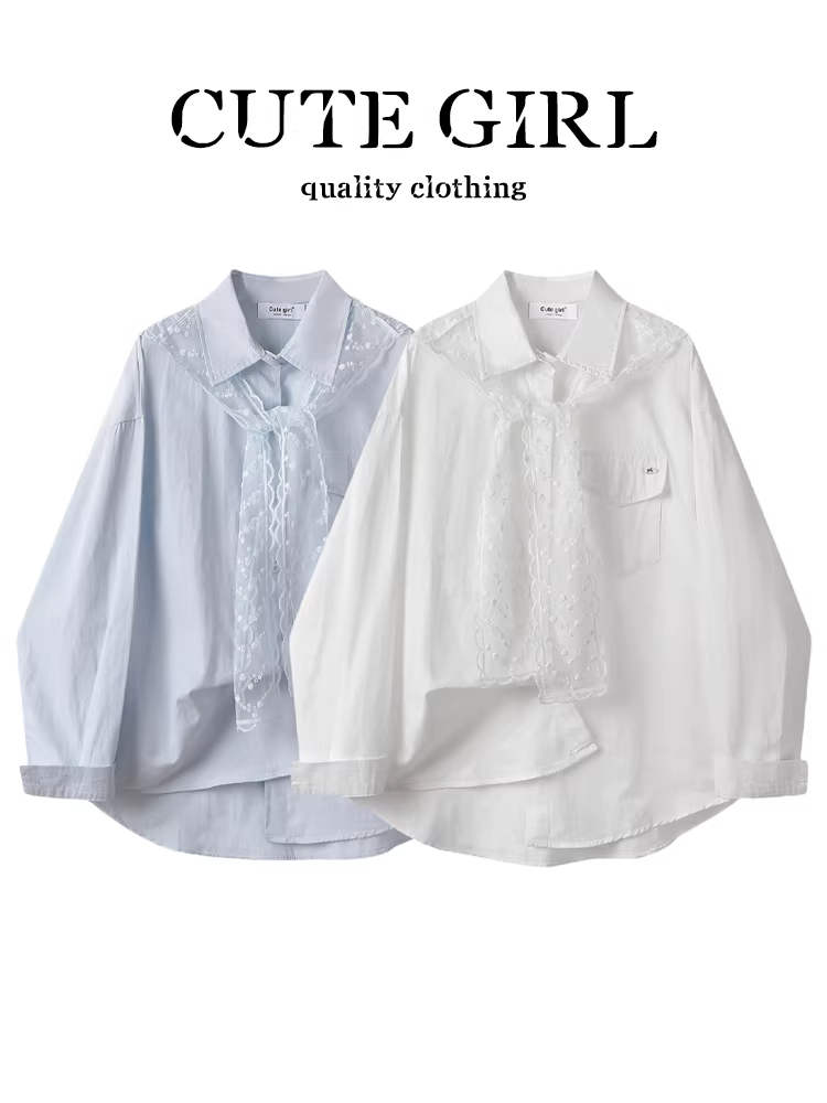 Áo sơ mi khăn choàng ren phong cách Hàn Quốc dễ thương dành cho nữ, áo đa năng thời trang mùa xuân với khí chất thanh lịch