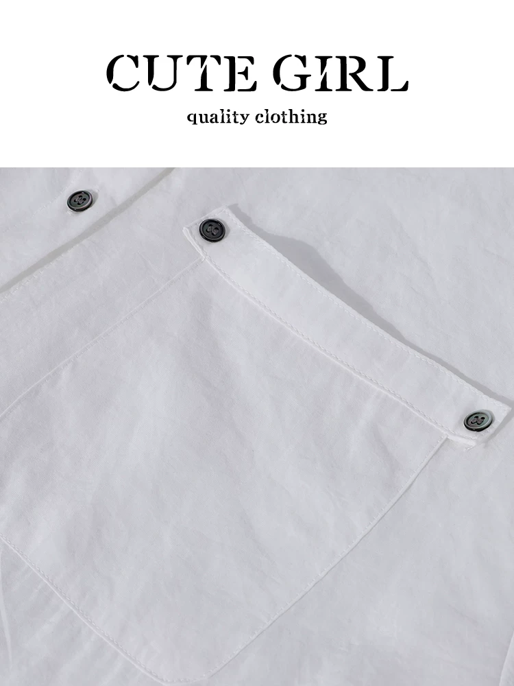 Áo sơ mi cổ polo màu trắng phong cách Pháp CuteGirl dành cho nữ mùa thu, áo sơ mi công sở cao cấp, dáng rộng, giản dị, đa năng