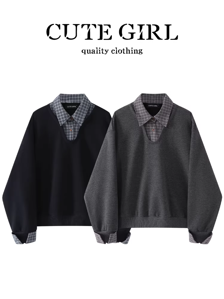 Áo len dệt kim giả hai mảnh lấy cảm hứng từ thiết kế CuteGirl dành cho nữ, áo len dáng rộng đa năng, giảm tuổi tác, cao cấp mùa thu
