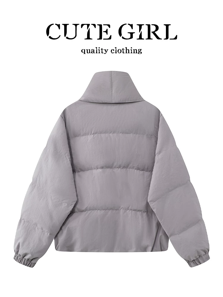 Áo khoác ngắn màu tím phong cách nhẹ nhàng của CuteGirl dành cho nữ mùa thu đông Áo khoác cotton rộng rãi đa năng giảm tuổi tác cao cấp