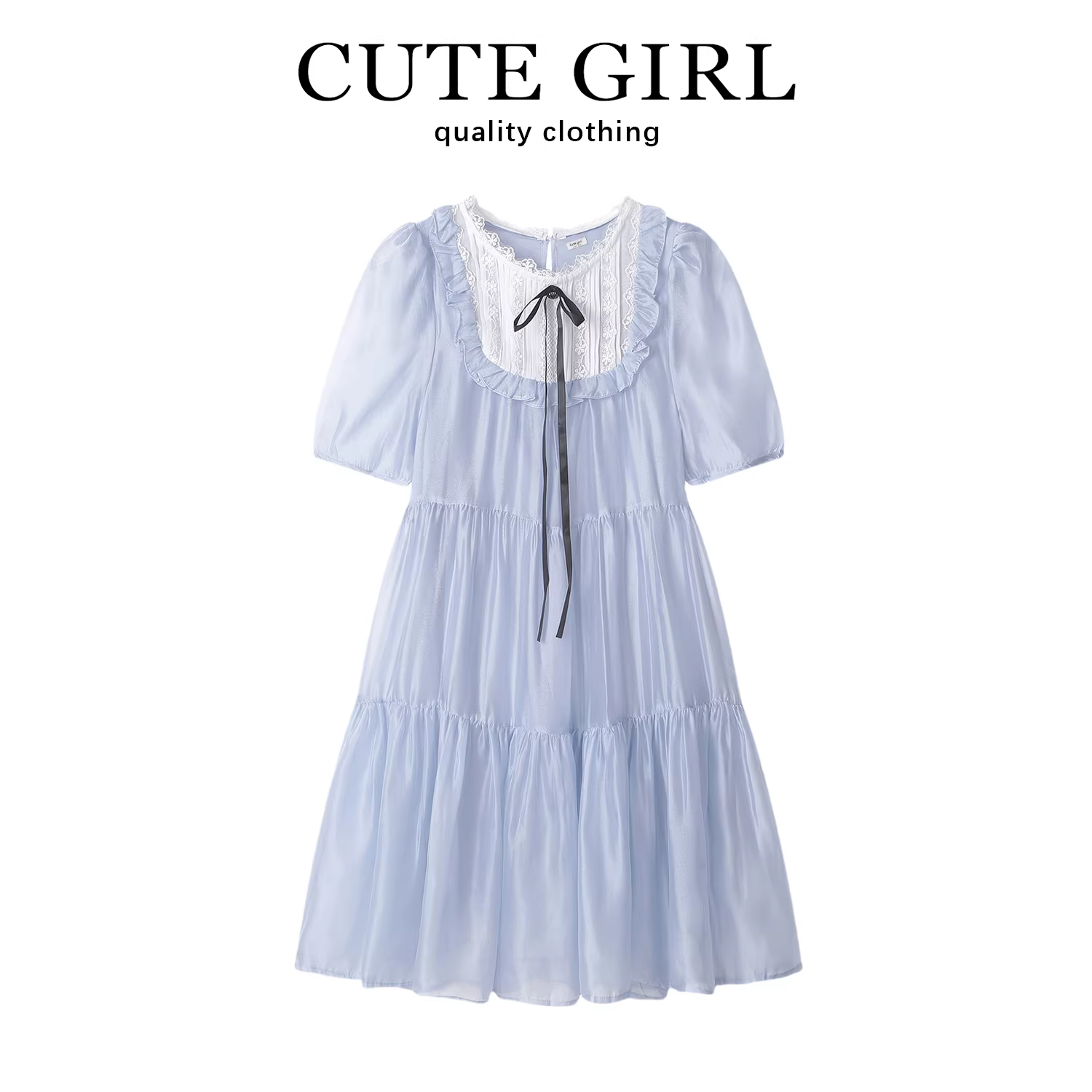 CuteGirl váy công chúa màu xanh ngọt ngào kiểu Pháp dành cho nữ mùa hè váy búp bê ngắn dành cho người nhỏ nhắn