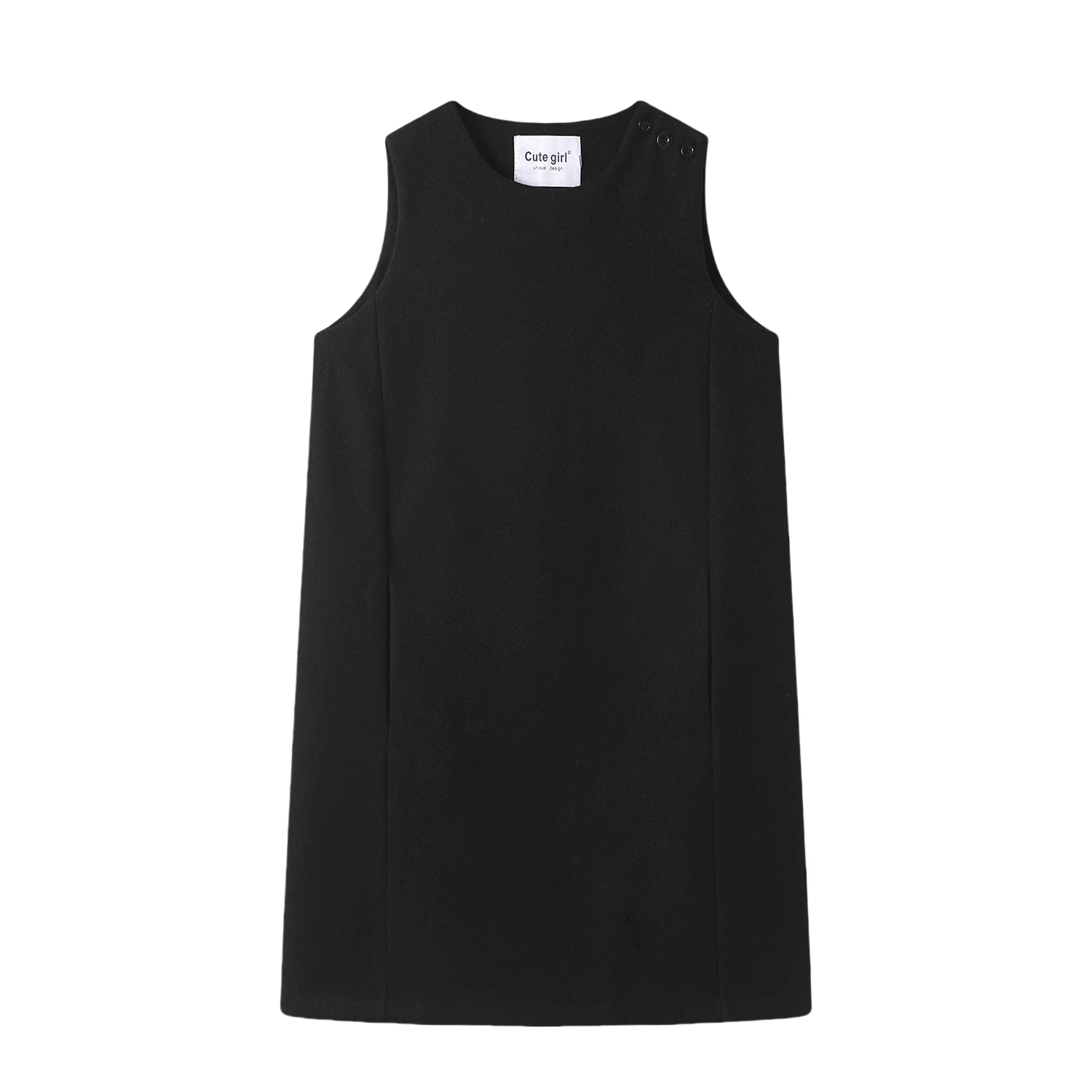 CuteGirl váy vest len ​​không tay màu đen cao cấp kiểu Pháp dành cho nữ trong mùa xuân váy ngắn cổ tròn xếp lớp