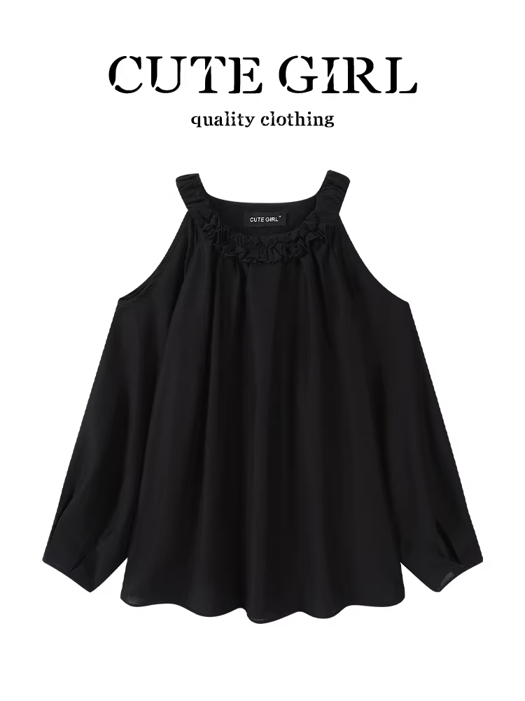 Áo sơ mi chống nắng dài tay cổ tròn phong cách Pháp dễ thương dành cho nữ, áo cổ tròn xếp nếp mùa hè