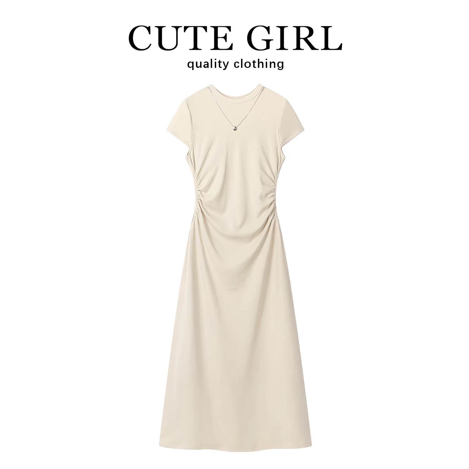 CuteGirl Váy màu mơ dáng ôm eo thanh lịch kiểu Pháp dành cho nữ, váy dài kiểu áo thun dệt kim thon gọn eo mùa hè.