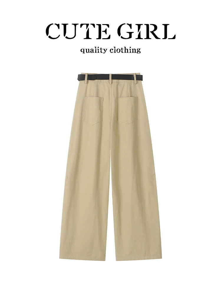Quần ống rộng màu kaki cổ điển của CuteGirl dành cho nữ, mùa thu đông, quần ống rộng kiểu dáng thời trang, rộng rãi, giản dị, đa năng