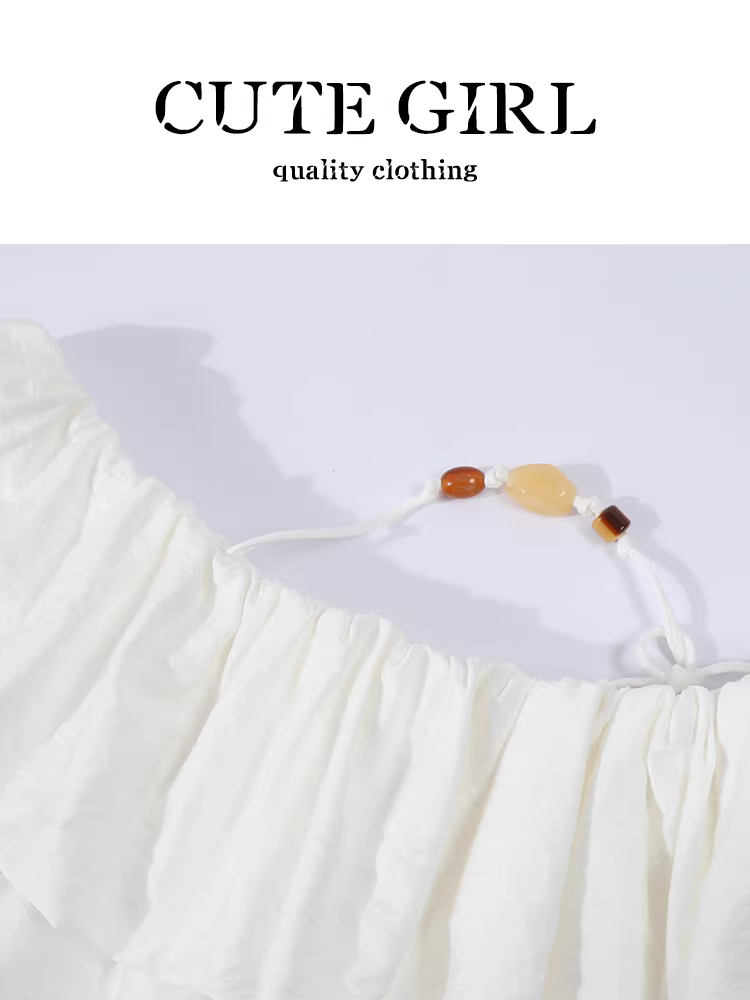 Áo sơ mi ngắn tay lệch vai màu trắng giảm tuổi tác phong cách dễ thương dành cho nữ mùa hè kiểu Pháp độc đáo và đẹp mắt