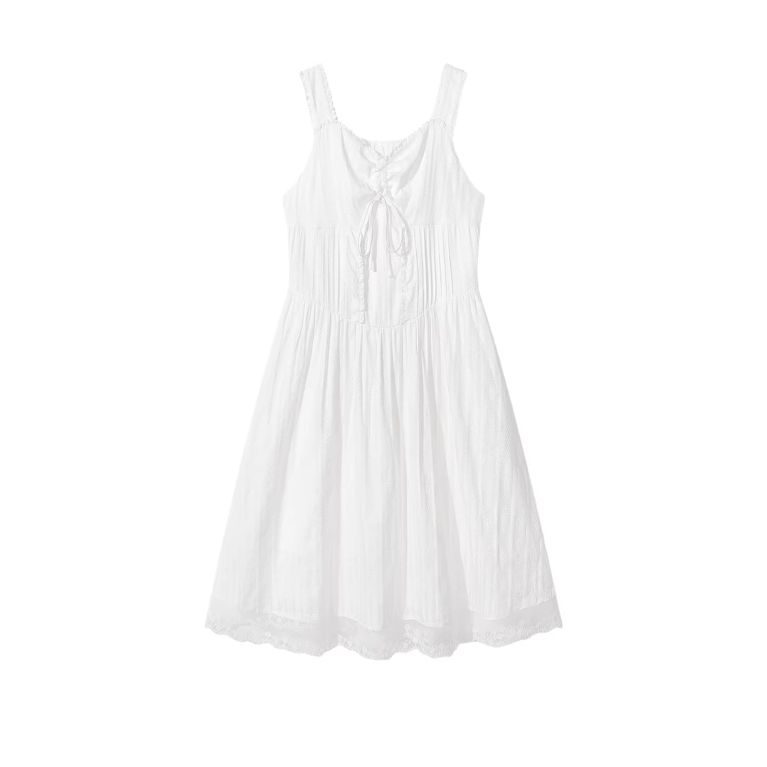 Váy dây rút ren trắng kiểu Pháp dễ thương dành cho nữ mùa hè 2025 kiểu dáng mới thanh lịch tôn dáng eo ngắn