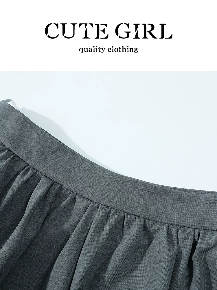 Váy hoa màu xám phong cách preppy của CuteGirl dành cho nữ, váy ngắn phồng eo cao mùa thu đa năng dành cho người nhỏ nhắn