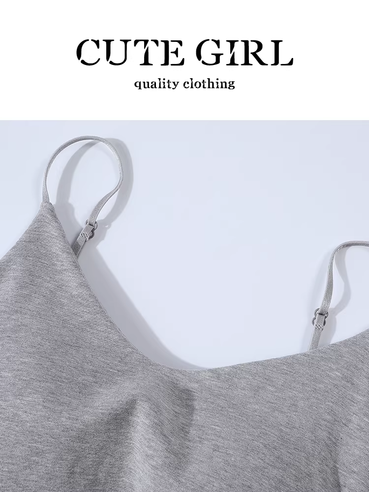 Áo yếm màu xám đơn giản phong cách Hàn Quốc dành cho nữ, áo đa năng ôm dáng mùa hè có đệm ngực tích hợp.