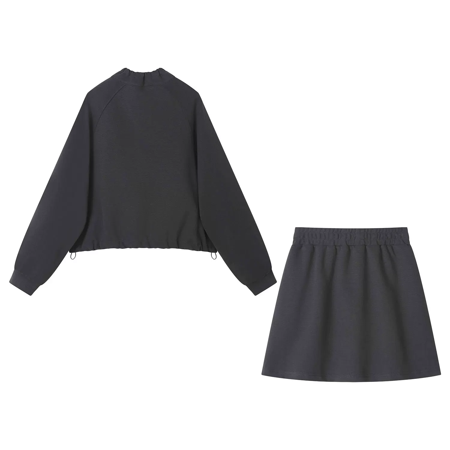 Bộ áo thun có dây rút phong cách thể thao màu xám CuteGirl dành cho nữ, phong cách mùa thu mới, bộ váy hai mảnh hoàn chỉnh