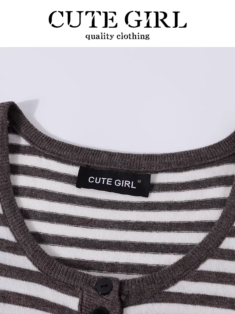 Váy dệt kim sọc hai mảnh dễ thương dành cho nữ, đầu thu, thanh lịch, dáng rộng, tôn dáng, đa năng