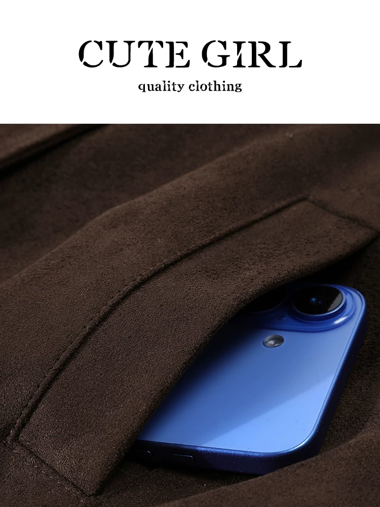 Áo khoác có đệm cổ lông màu cà phê phong cách CuteGirl Melard dành cho nữ, thiết kế mùa thu, áo khoác dáng rộng đa năng thông thường