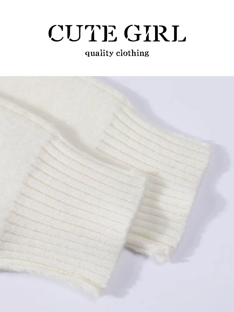 Áo len cổ tròn đơn hàng nút màu trắng phong cách Hàn Quốc dành cho nữ, thiết kế thu đông, áo len dáng rộng, giản dị và đa năng