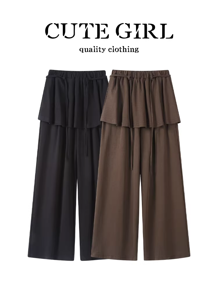 Quần ống đứng giả hai mảnh lấy cảm hứng từ thiết kế CuteGirl dành cho nữ, quần ống đứng dáng rộng, phong cách giản dị, đa năng cho đầu mùa thu