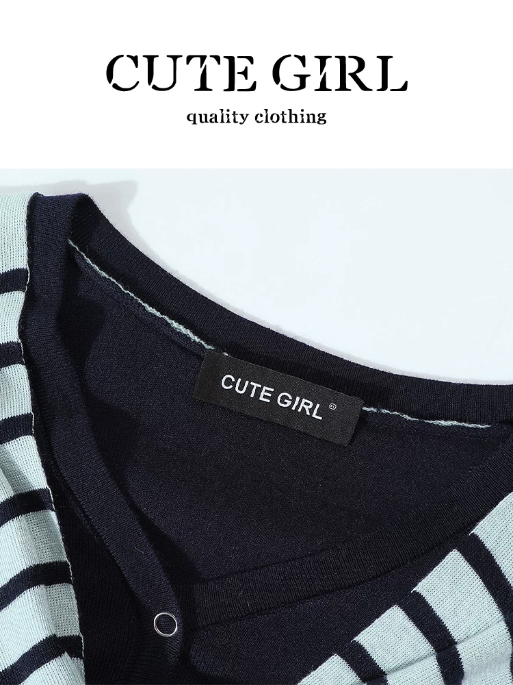 Áo len dệt kim cổ chữ V màu xanh hải quân phong cách preppy CuteGirl dành cho nữ, áo len cardigan dáng rộng thanh lịch mùa thu, đa năng