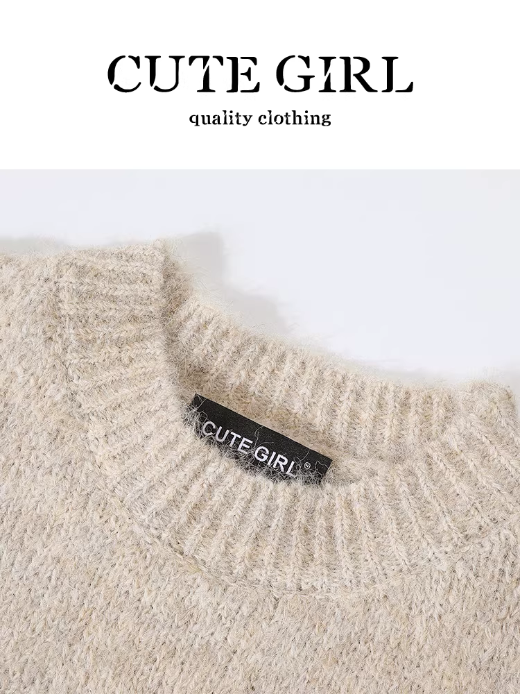 Áo len cổ tròn kiểu Pháp CuteGirl dành cho nữ, thiết kế thu đông, dáng rộng và đa năng, áo giảm tuổi tác