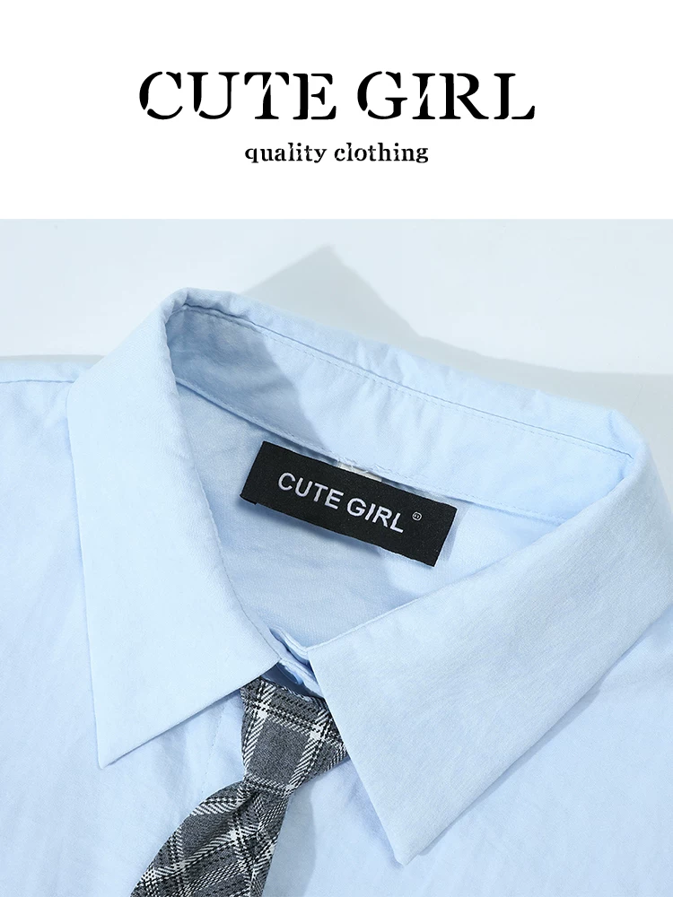 CuteGirl phong cách preppy áo sơ mi cổ polo màu xanh áo vest dệt kim mùa thu dành cho nữ dáng rộng giản dị đa năng phù hợp với lứa tuổi giảm tuổi tác