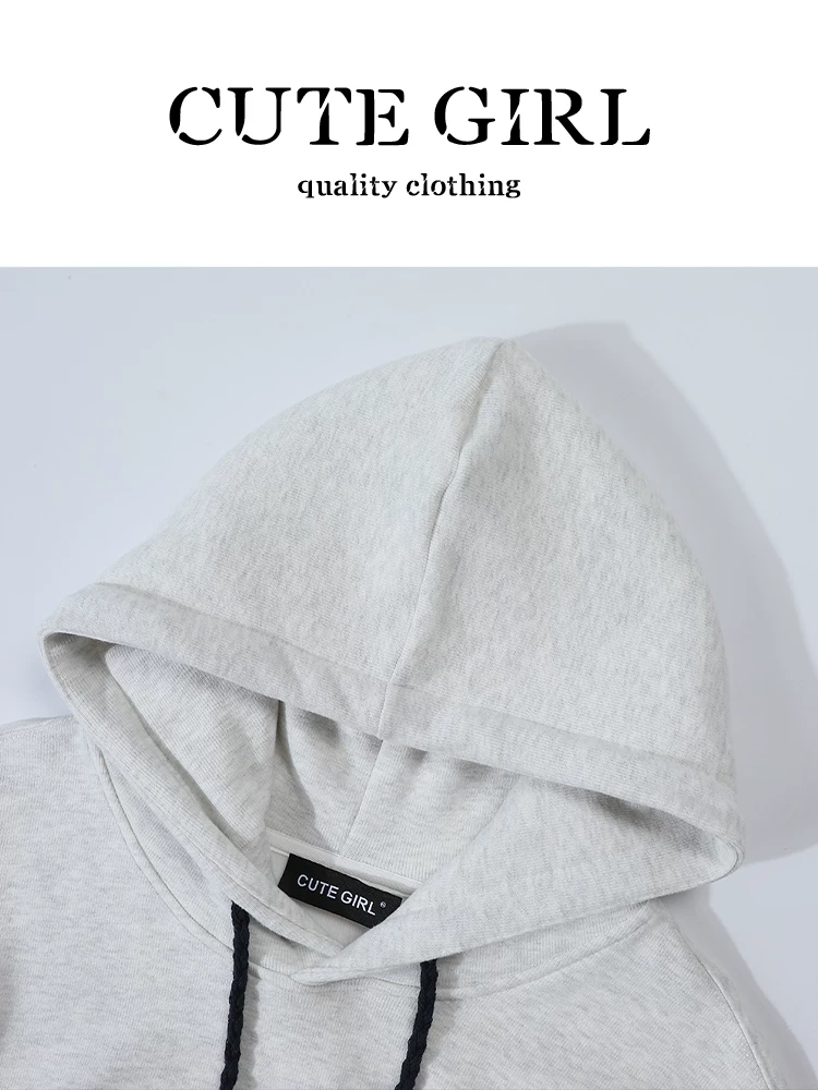 Áo hoodie lót lông cừu in chữ đơn giản phong cách Hàn Quốc dành cho nữ, quần thường ngày phối màu mùa thu, bộ hai món