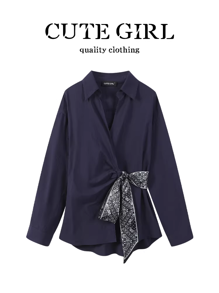 Áo sơ mi nữ cổ chữ V thanh lịch phong cách Hàn Quốc, thiết kế mùa thu, áo sơ mi ôm dáng