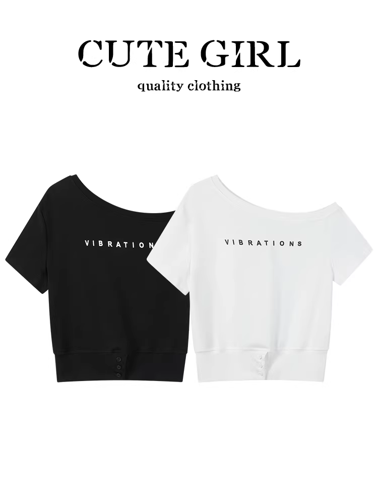 Áo thun ngắn tay trễ vai phong cách Hàn Quốc dễ thương dành cho nữ mùa hè áo ngắn dáng suông giản dị mùa hè