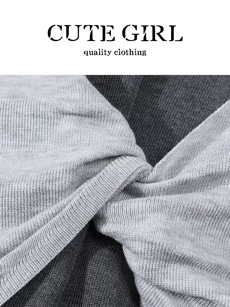 Áo thun ngắn tay dệt kim cổ yếm xoắn độc đáo theo phong cách Hàn Quốc dành cho nữ, áo hai mảnh giả phối màu mùa hè