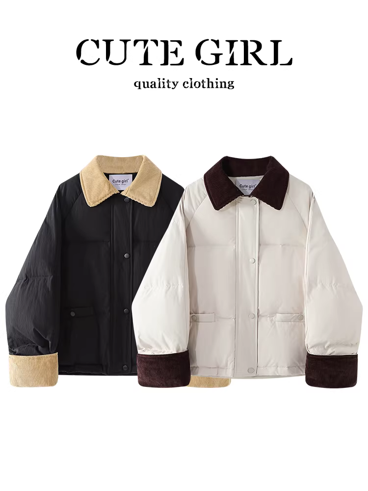Áo khoác có dây rút cổ vải nhung phong cách Hàn Quốc CuteGirl dành cho nữ, mùa thu đông, áo khoác phao nhỏ nhắn, rộng rãi, đa năng.