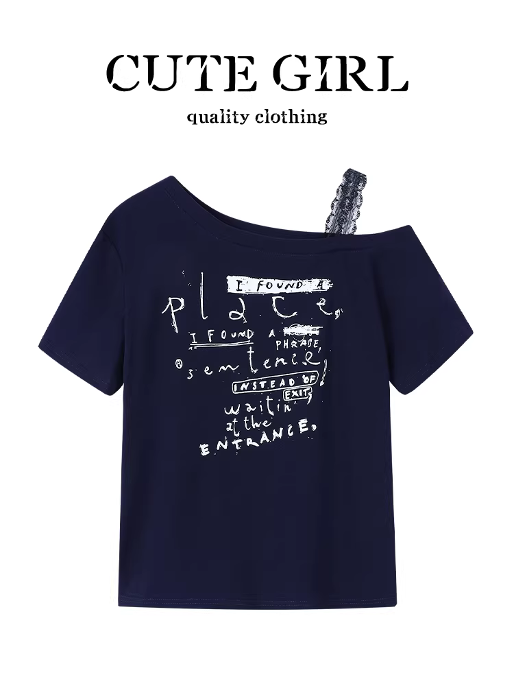 CuteGirl Áo thun ngắn tay phong cách ngọt ngào và cay cay kiểu Hàn Quốc dành cho nữ mùa hè in chữ