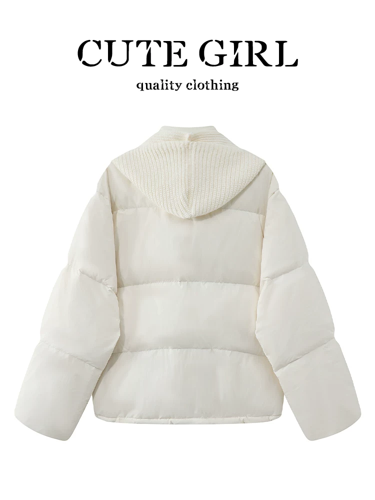 Áo khoác trắng kiểu Hàn Quốc có khăn choàng và cổ đứng dành cho nữ, mùa thu đông, áo khoác cotton thanh lịch, rộng rãi, đa năng, giảm tuổi tác.