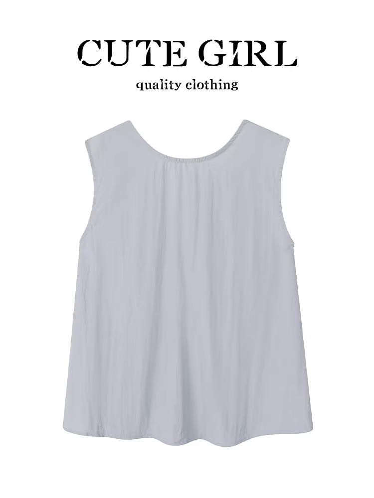 Áo vest không tay màu xanh kiểu Hàn Quốc độc đáo và tinh tế dành cho nữ, áo dáng rộng cao cấp mùa hè giúp giảm béo