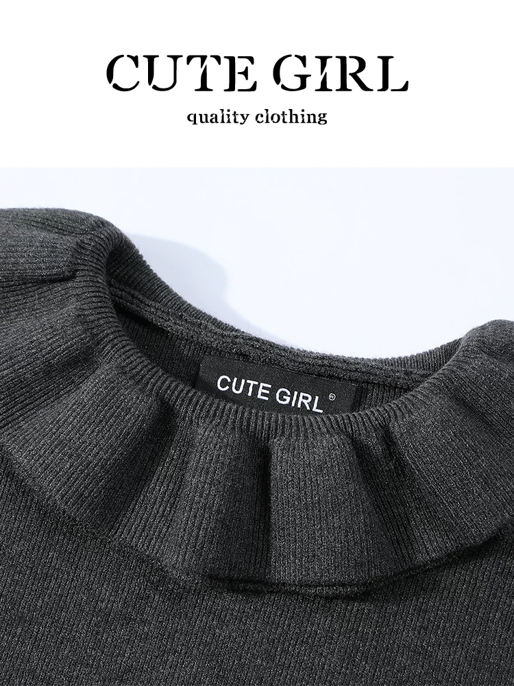 Áo len cổ cao nửa cổ màu đen cao cấp của CuteGirl dành cho nữ, áo bên trong dáng ôm thanh lịch mùa thu đông