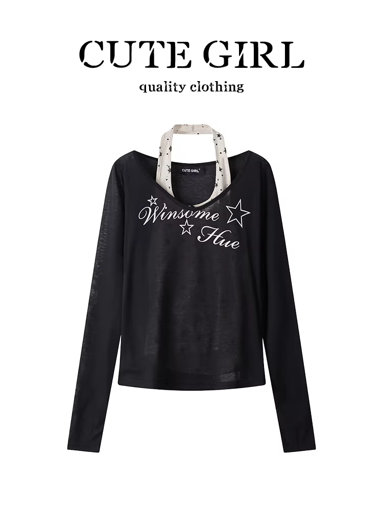 Áo chống nắng dài tay giảm tuổi tác phong cách Hàn Quốc dành cho nữ vào đầu mùa thu với bộ hai mảnh áo dây in hình ngôi sao