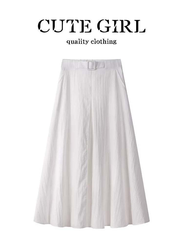 Váy trắng lưng cao phong cách Hàn Quốc dành cho nữ, thiết kế mùa hè có khóa kéo, váy dài thanh lịch và đa năng