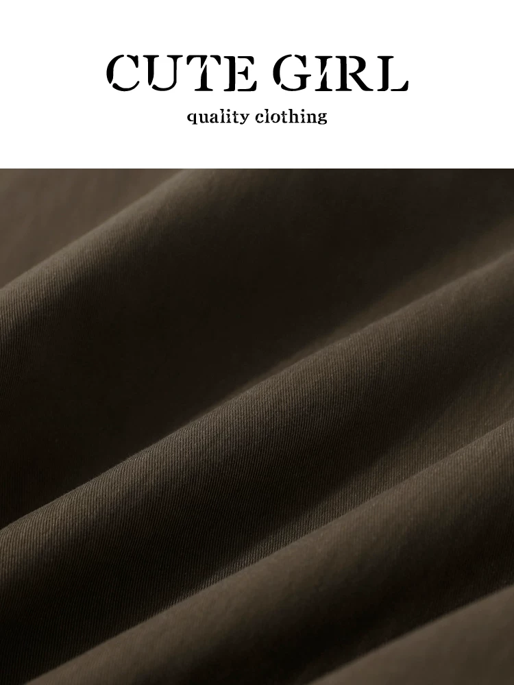 Áo khoác trench coat kiểu dáng cổ đứng màu cà phê, phong cách retro Mỹ, dành cho nữ, kiểu dáng mùa thu, phong cách tiền cổ điển, áo khoác thường ngày.