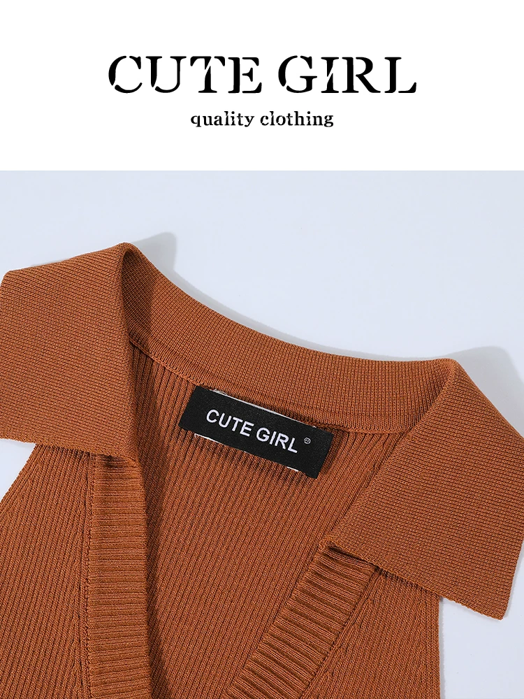 Áo vest dệt kim không tay cổ polo kiểu Mỹ cổ điển dành cho nữ vào đầu mùa thu, áo kiểu dáng gợi cảm và ôm sát, đa năng