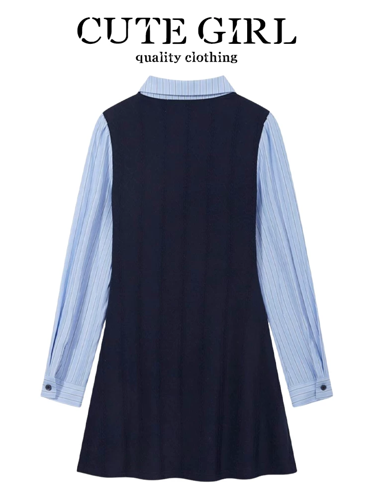 CuteGirl phong cách retro kiểu Pháp váy giả hai mảnh dành cho nữ mùa xuân váy dài vừa phải giảm tuổi tác, dáng rộng, giản dị