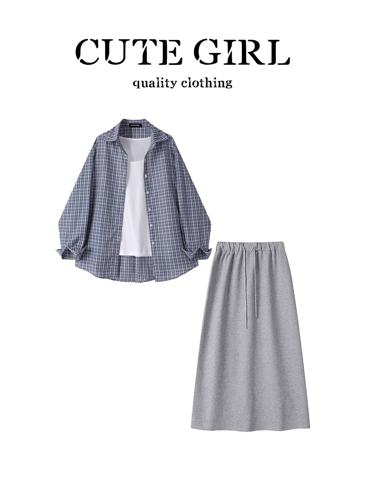 CuteGirl trông rất xinh trong bộ trang phục nhỏ nhắn này dành cho phụ nữ vào đầu mùa thu: bộ ba món gồm áo sơ mi dài tay kẻ sọc, áo vest và váy.