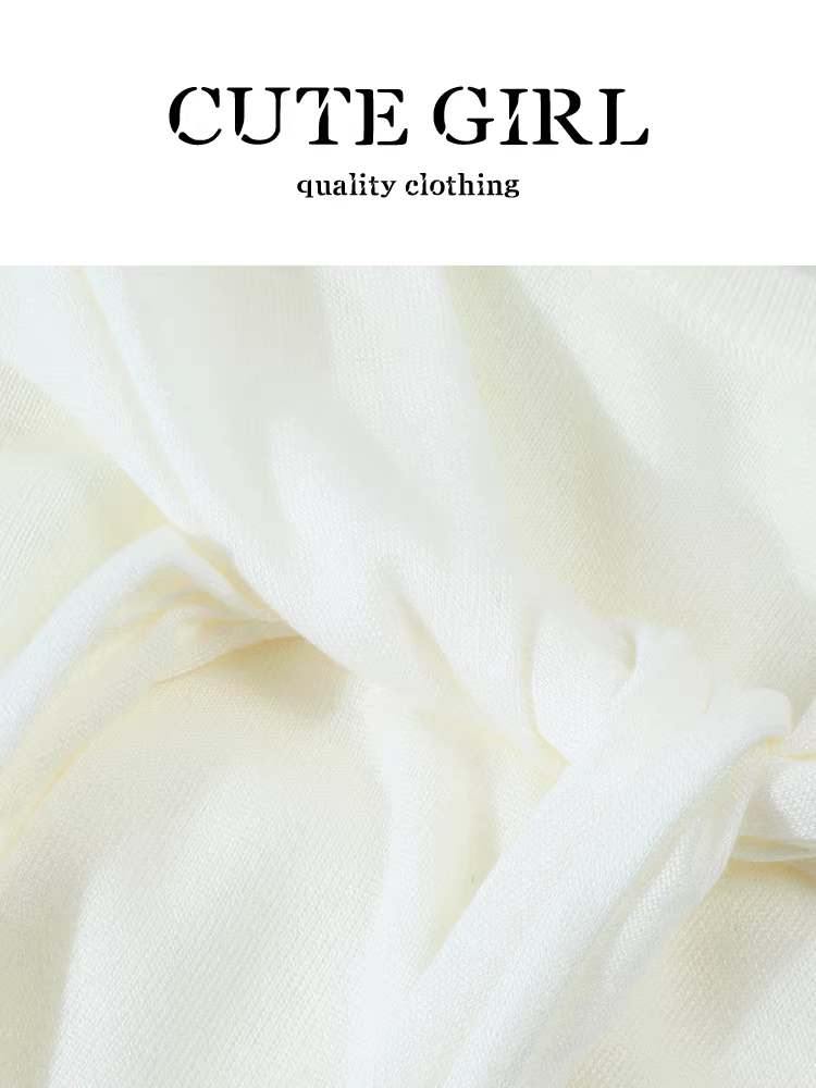 Áo dệt kim ngắn tay màu trắng phong cách Pháp có khăn choàng dành cho nữ vào đầu mùa thu, được thiết kế ôm dáng và tôn dáng.