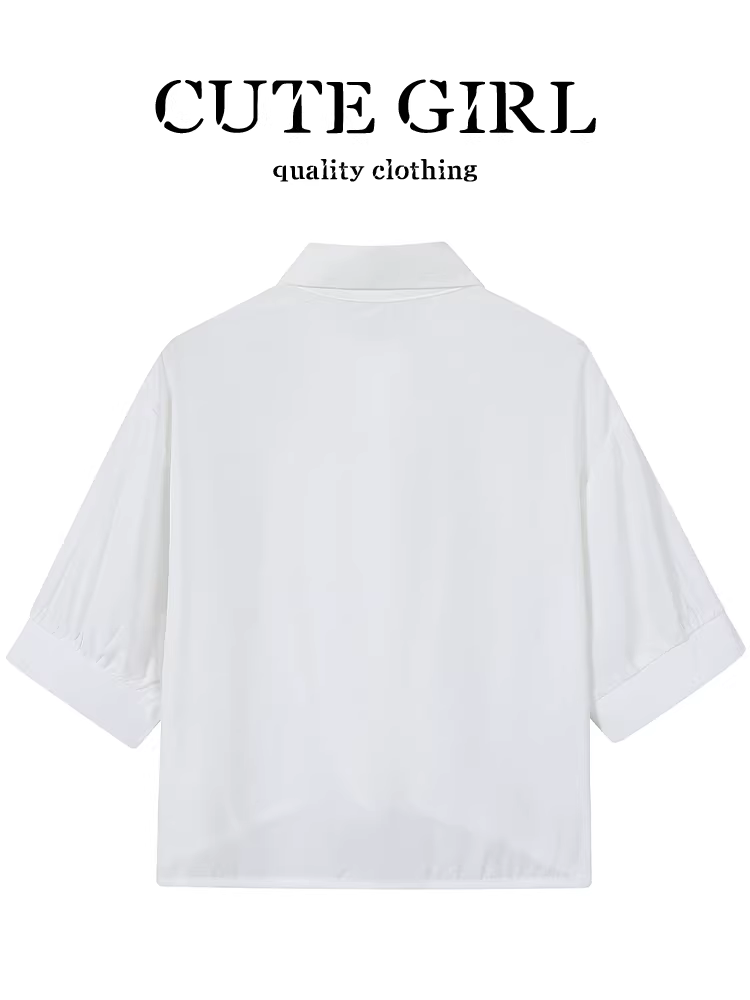 Áo sơ mi ngắn tay màu trắng phong cách Hàn Quốc dễ thương dành cho nữ, áo ngắn đa năng mùa hè dành cho người đi làm