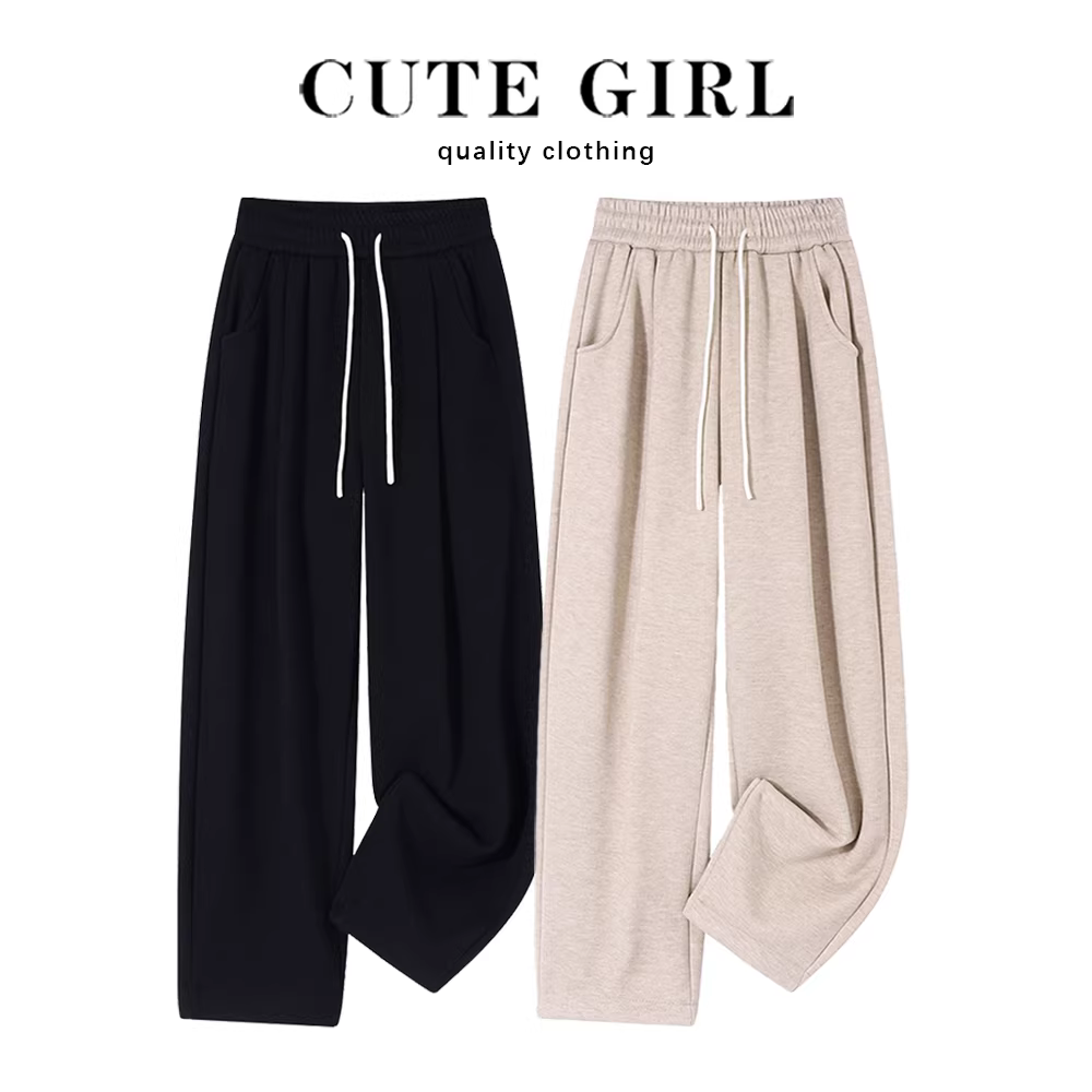 Quần thể thao nữ dáng suông cao cấp CuteGirl, chất liệu mềm mại, mùa thu đông 2025, kiểu dáng mới, quần thể thao ống đứng, quần lót lông cừu nhỏ nhắn