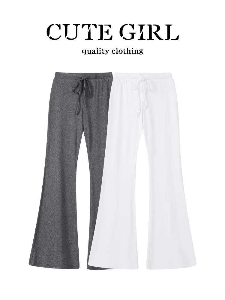 Quần ống loe có dây rút kiểu Hàn Quốc CuteGirl dành cho nữ, phong cách lười biếng mùa thu, ôm vừa vặn, quần thường ngày lưng cao đa năng